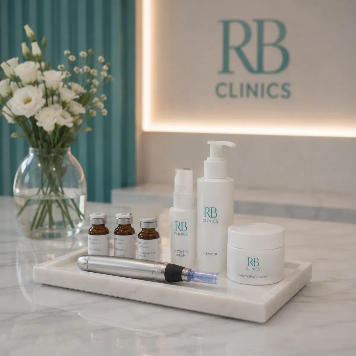 Huidverzorgingsproducten in de kliniek van RB Clinics